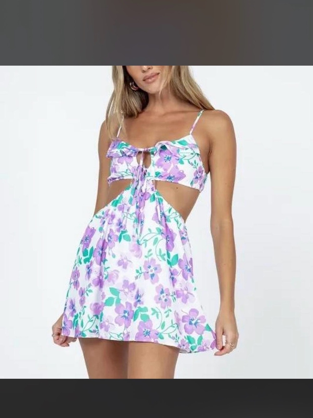 Princess Polly Lilac & White Floral Cutout Mini Dress
